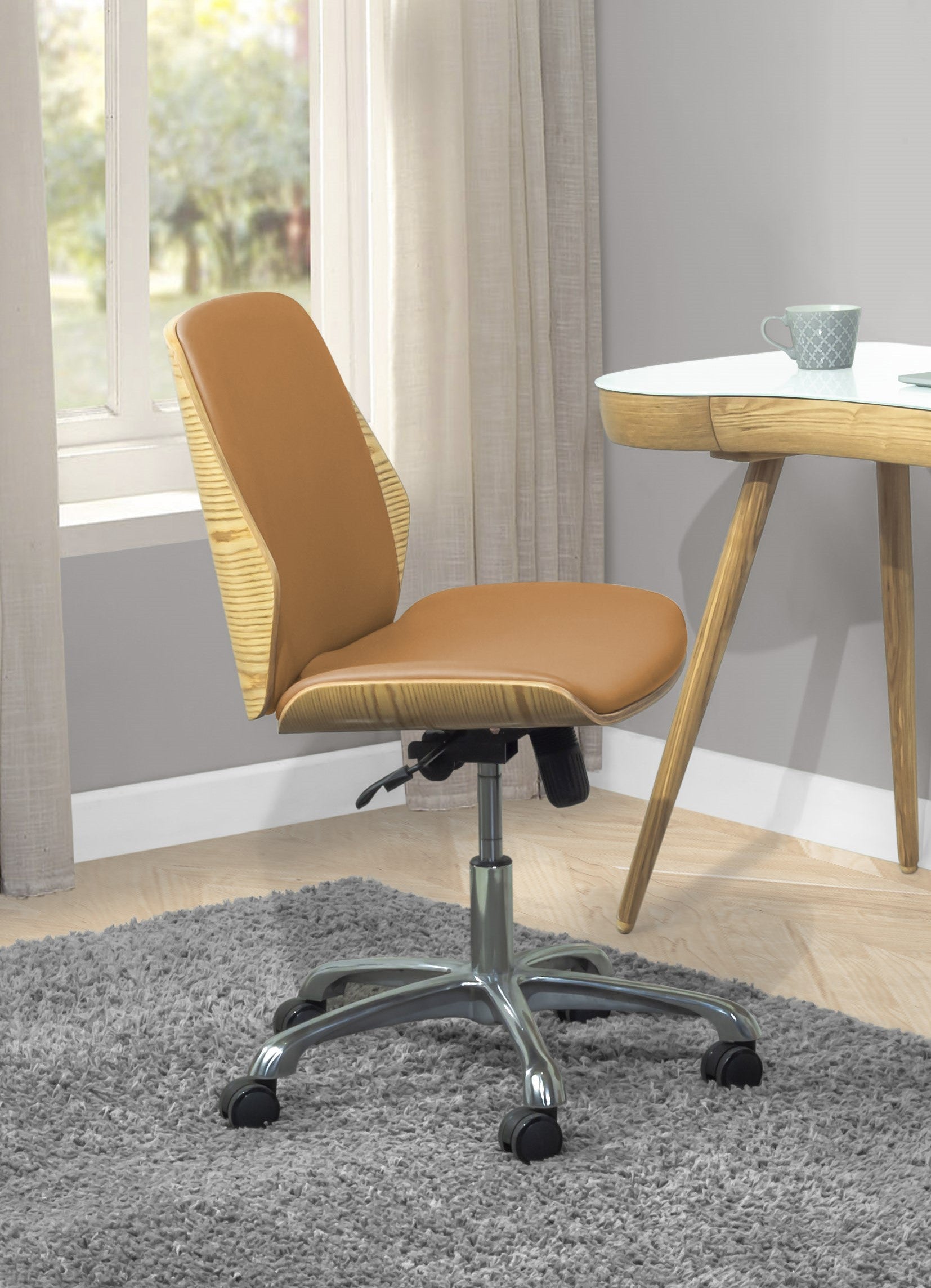 Specialising In Modern Faux Leather Office Chair with Oak Wood Veneer Shell - Tan - PC211 UK