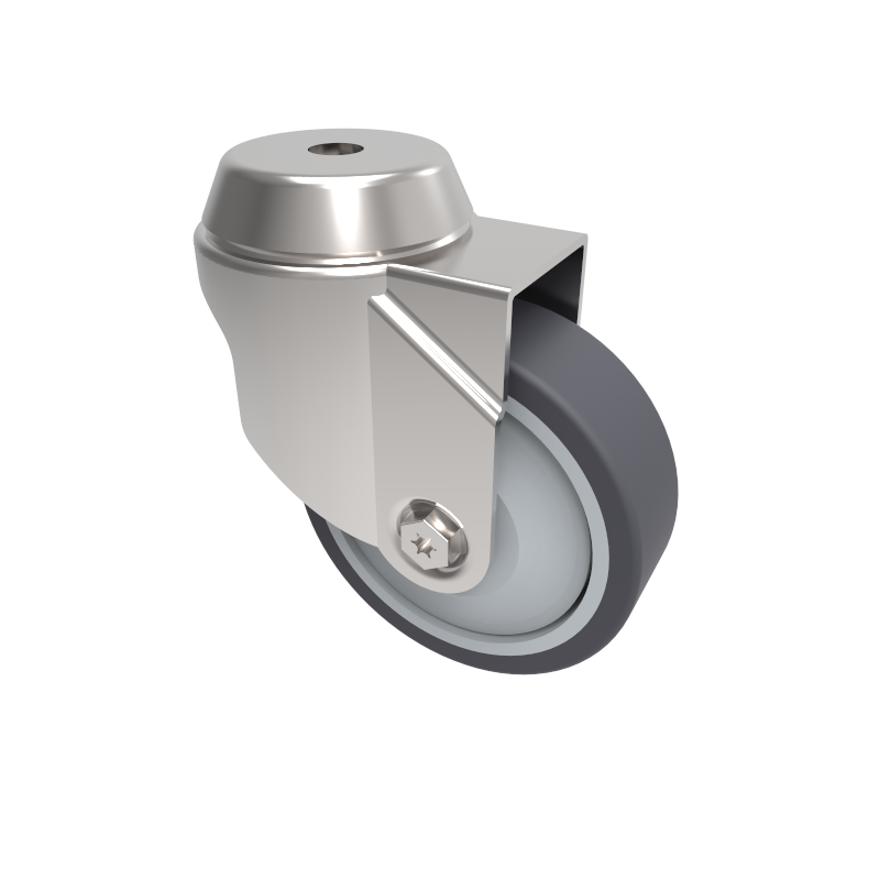 Grey Rubber Bolt Hole Swivel Castor 75mm 60kg Load