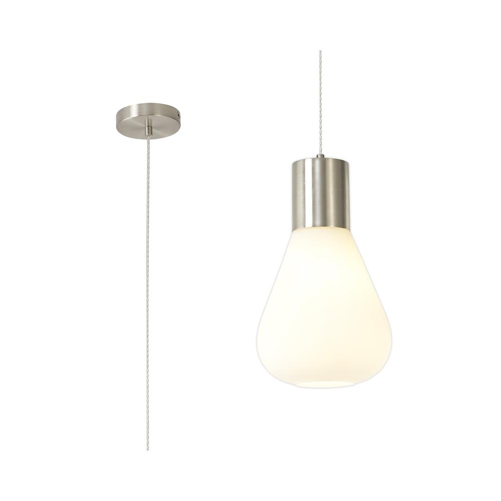 Luxuria Nexus 23cm Narrow Pendant Light E27 Satin Nickel/Opal Glass & Clear Twisted Cable