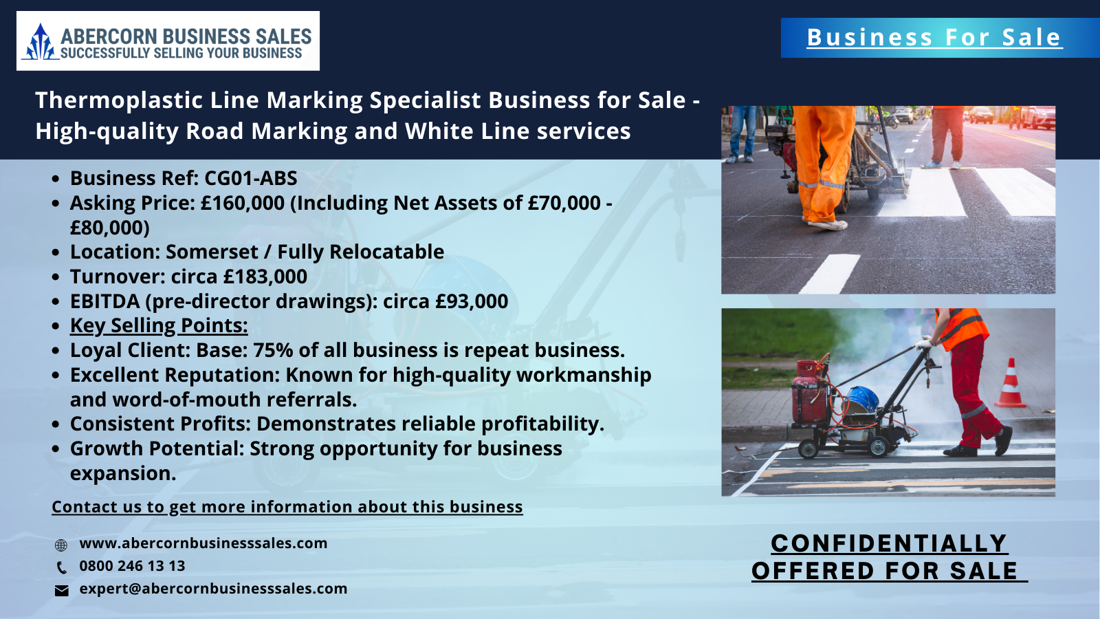 CG01-ABS -Thermoplastic Line Marking Specialist Business for Sale - High-quality road marking and white line services