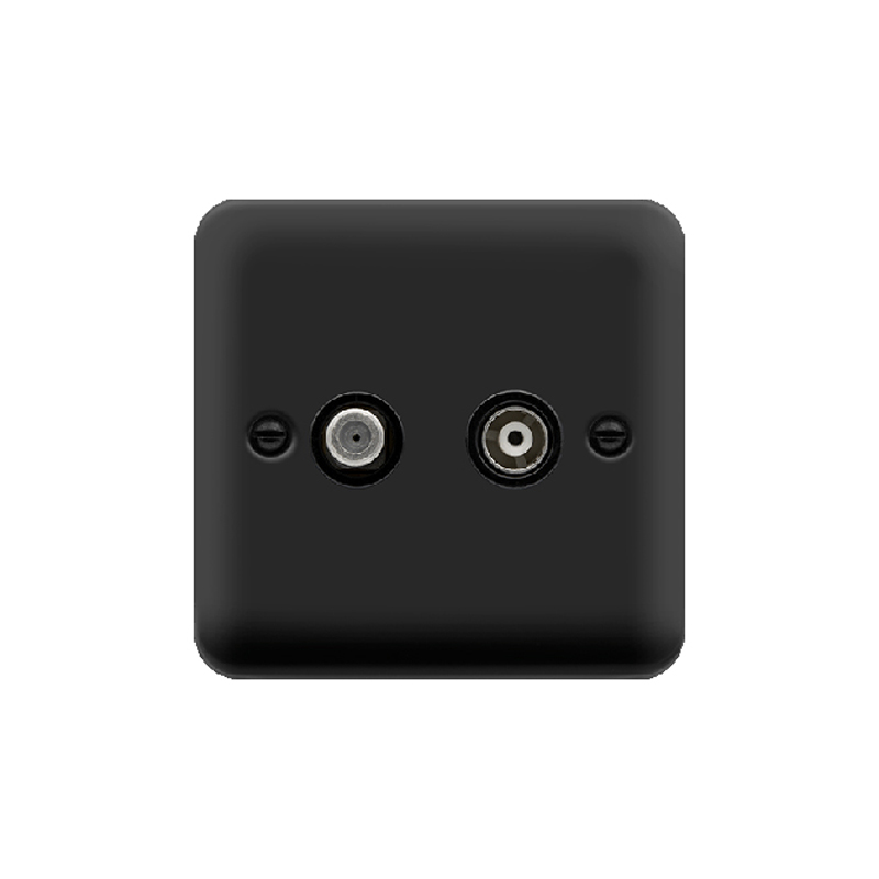 Click Deco Plus Twin Isolated Satellite & Non Isolated Coaxial Outlet Matt Black Black Inserts