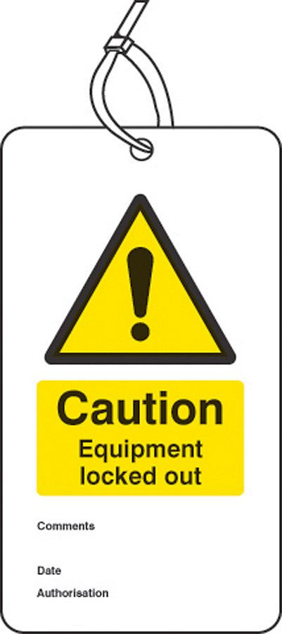 Lockout Tag - Caution Equipment locked out (80x150 mm Width Pk of 10