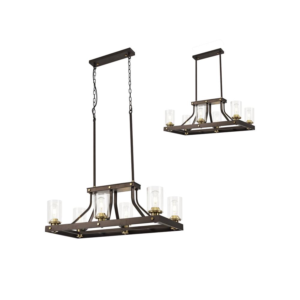 Luxuria Tiffany Linear Pendant 6 Light E27 Brown Oxide/Gold Bronze With Clear Glass Shades