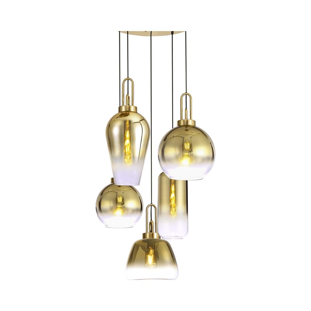 Luxuria Kennith 74cm 2.5m Round Pendant 5 Light E27 With Various Glasses Brass Gold / Matt Black