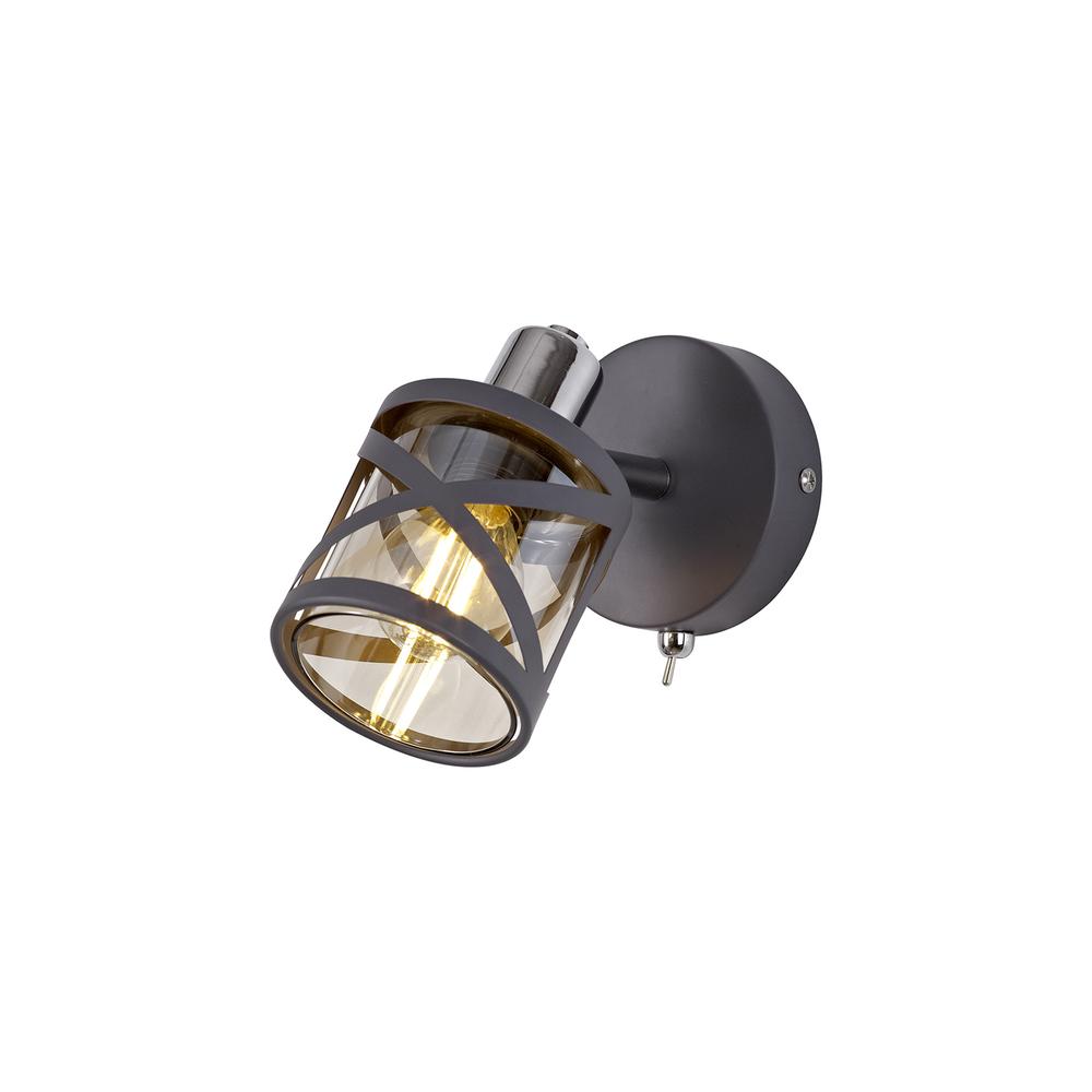 Luxuria Luminex 1 Light Switched Spotlight E14 Matt Grey/Polished Chrome/Cognac