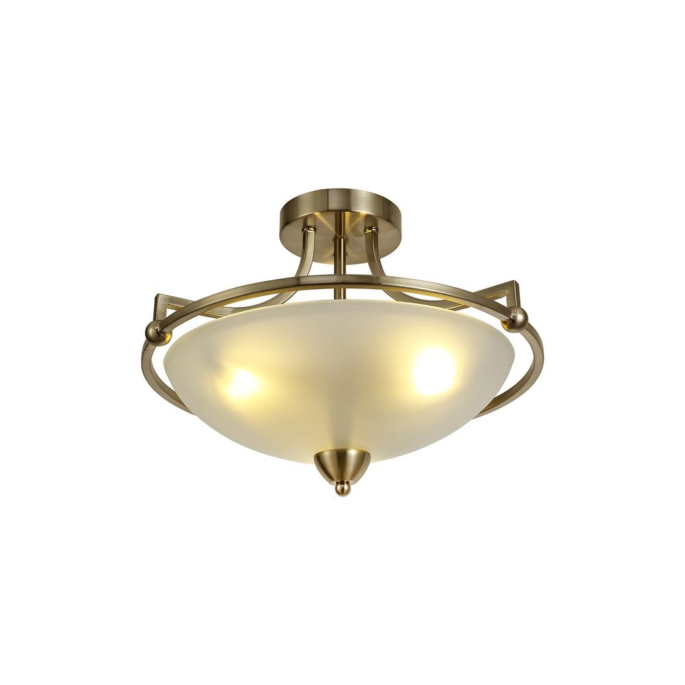 Luxuria Neptune 39cm Semi Flush Ceiling Light E27 Antique Brass/Frosted Glass