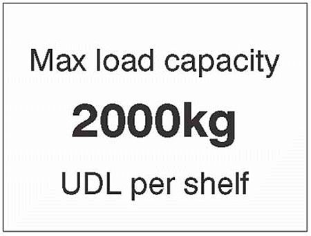 Max load capacity 2000kg UDL per shelf, 100x75mm magnetic PVC