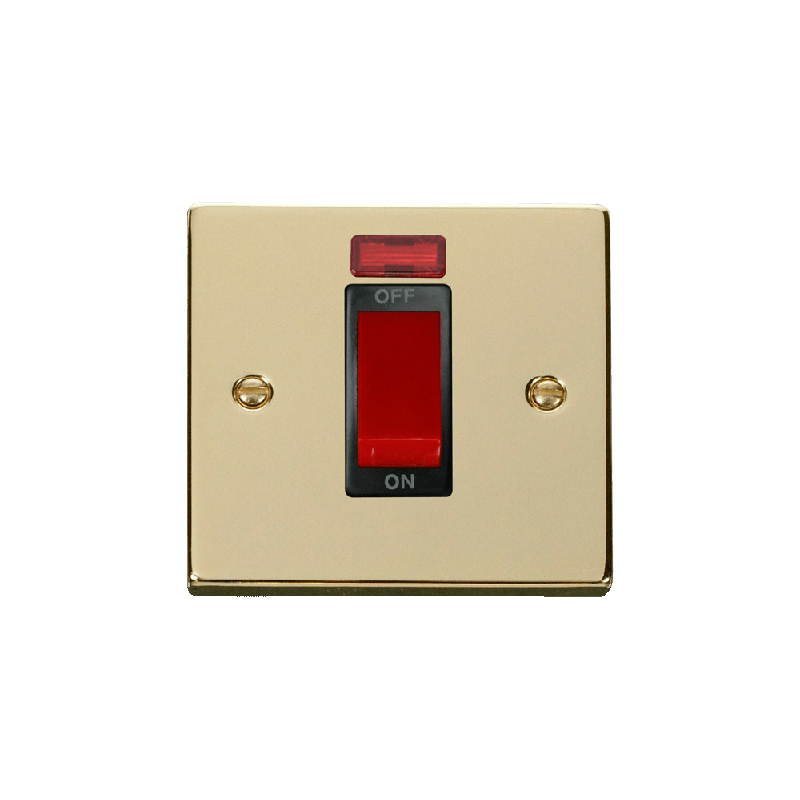 Click Deco 1 Gang 45A DP Switch with Neon Polished Brass Insert Black