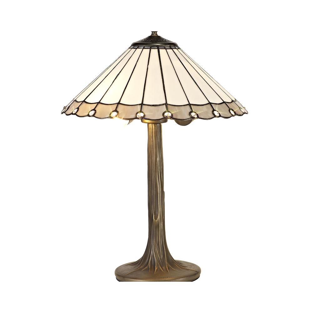 Luxuria Sleek 2 Light Tree Like Table Lamp E27 With 40cm Tiffany Shade Grey/Cream/Crystal/Aged Antique Brass