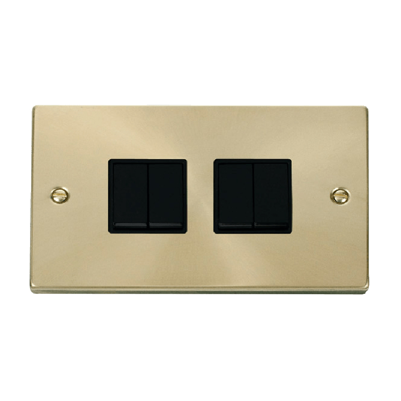 Click Deco 4 Gang 2 Way 10AX Switch Satin Brass Black Inserts