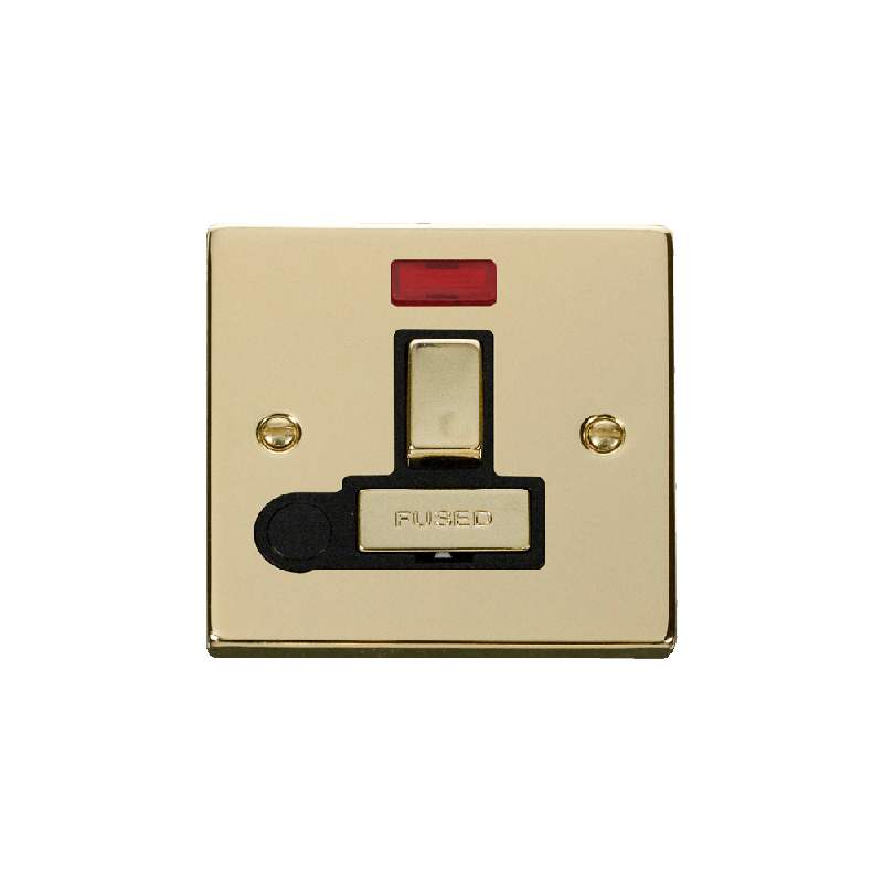 Click Deco 13A Fused 'Ingot' DP Switched Connection Unit With Flex Outlet & Neon Polished Brass Insert Black