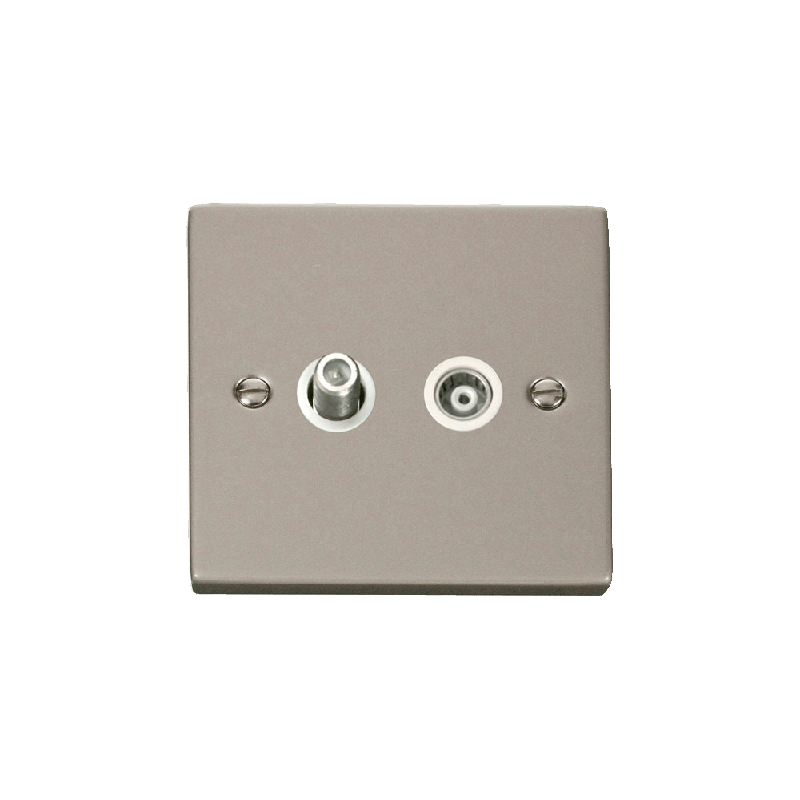 Click Deco 1 Gang Isolated Satellite & Isolated Coaxial Socket Outlet Pearl Nickel Insert White