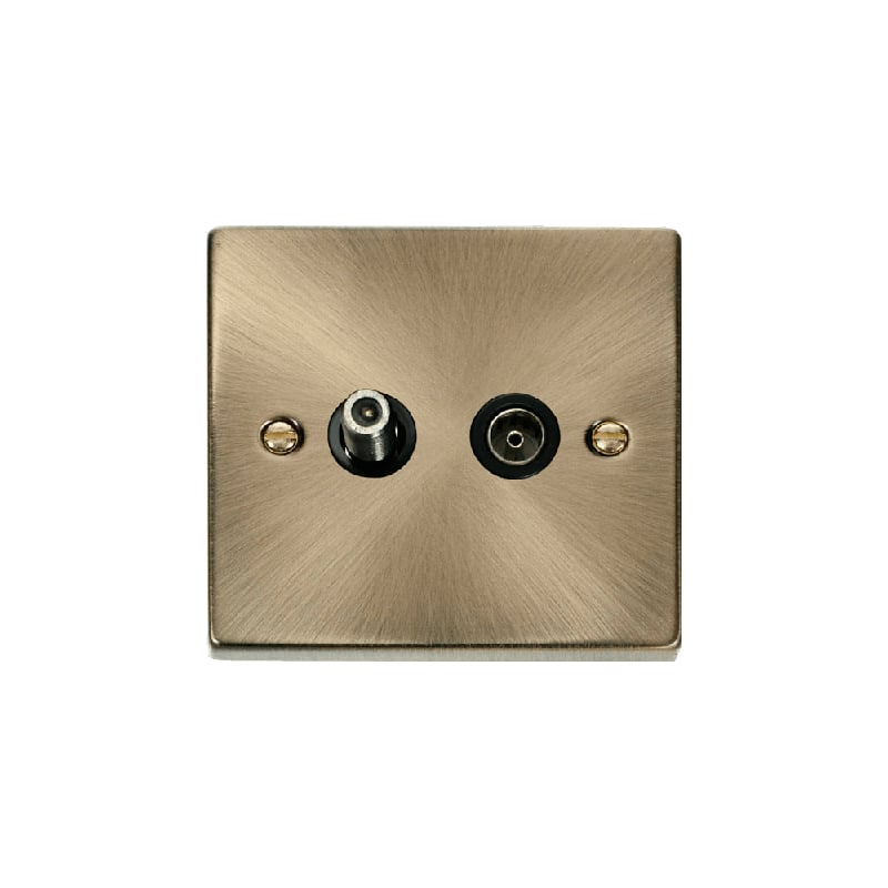 Click Deco 1 Gang Isolated Satellite & Isolated Coaxial Socket Outlet Antique Brass Insert Black