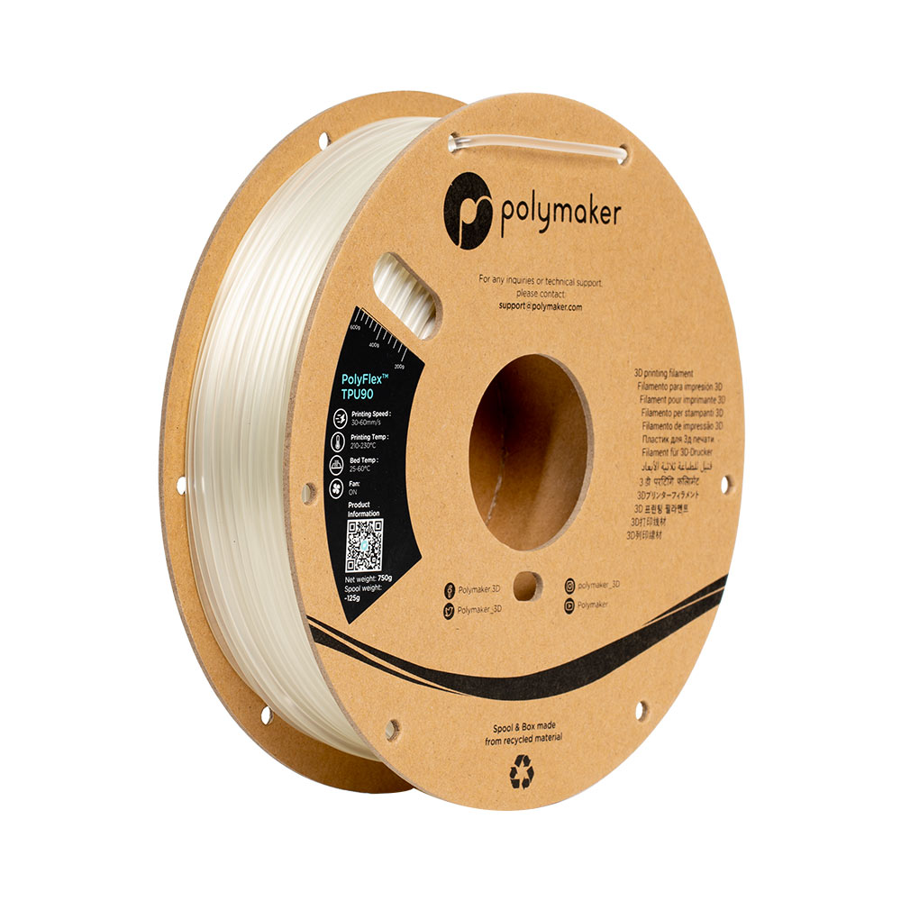 Polymaker PolyFlex TPU-90A 2.85mm True Clear flexible 3D Printing filament 750gms