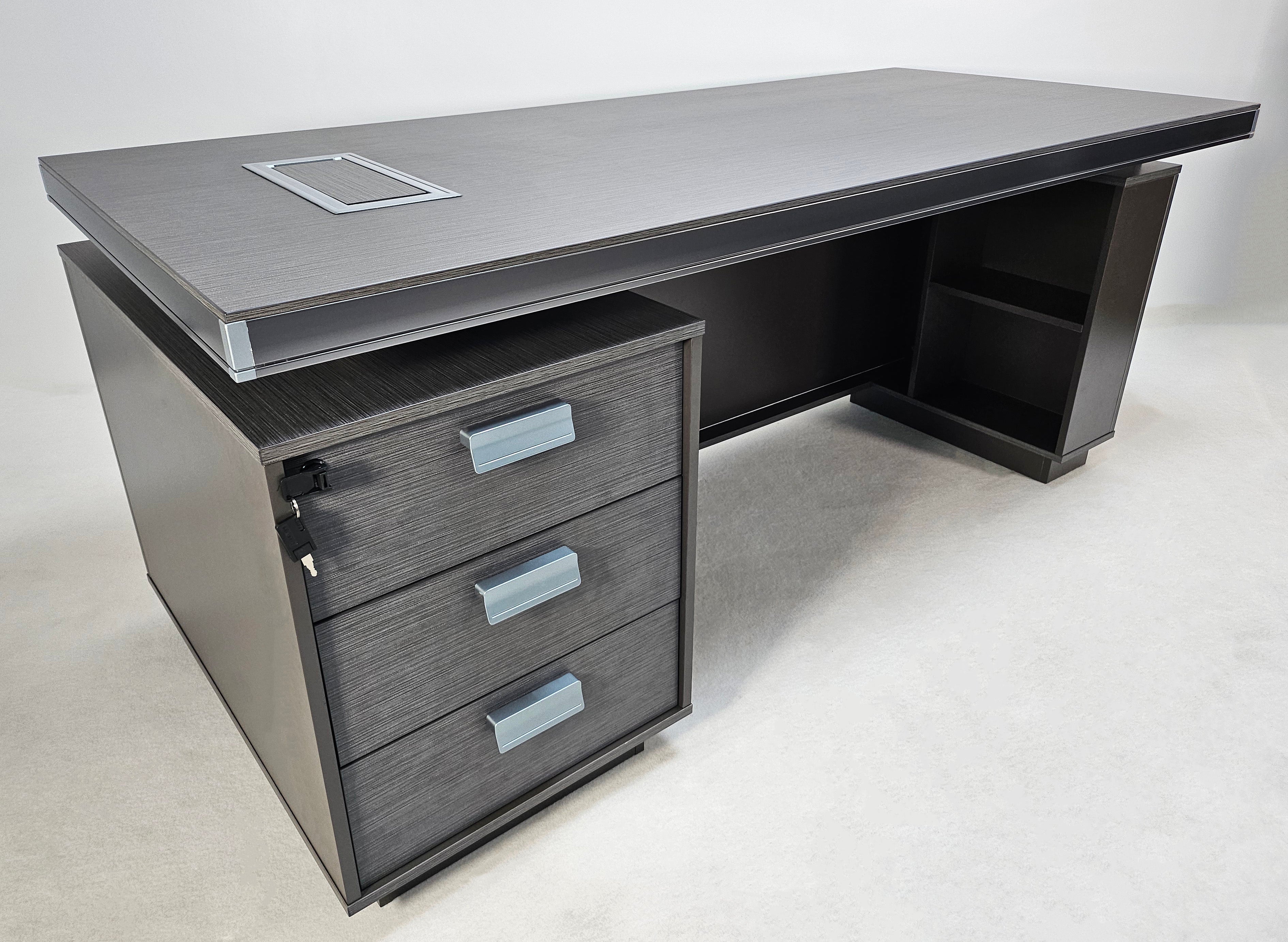 Modern Grey Aluminium Edged Melamine Corner Executive Office Desk with Full Length Top - 1600mm, 1800mm or 2000mm - WKO-FL-S-D05 Near Me