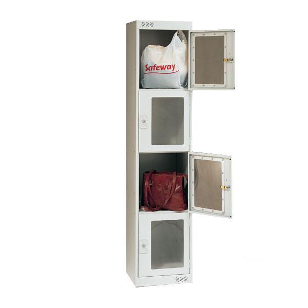 Vision Panel Clear 4 door lockers For The Retail Sector