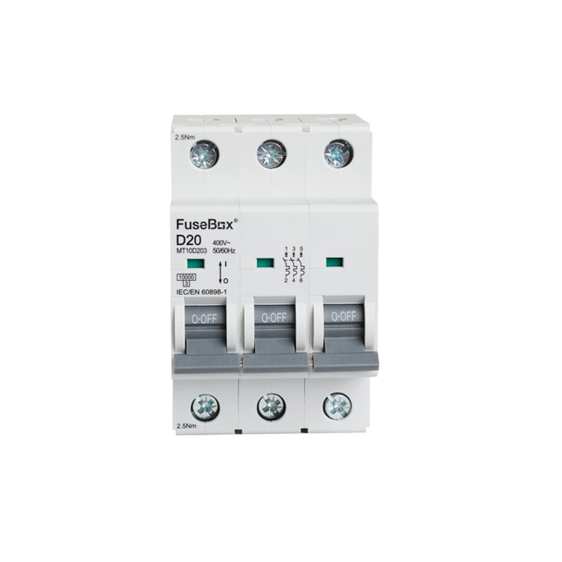 FuseBox MT10D203 MCB 20 Amp D Type 10kA 3 Pole