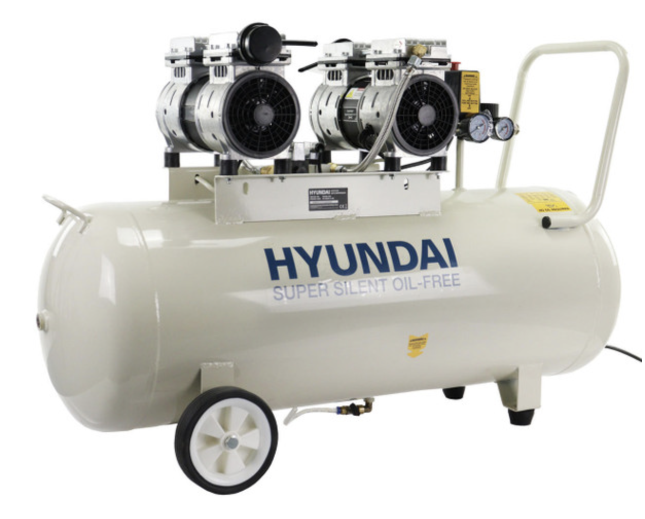 UK Suppliers Hyundai 100 Litre Silenced Air Compressor 1500W Electric Oil-free 2hp 
