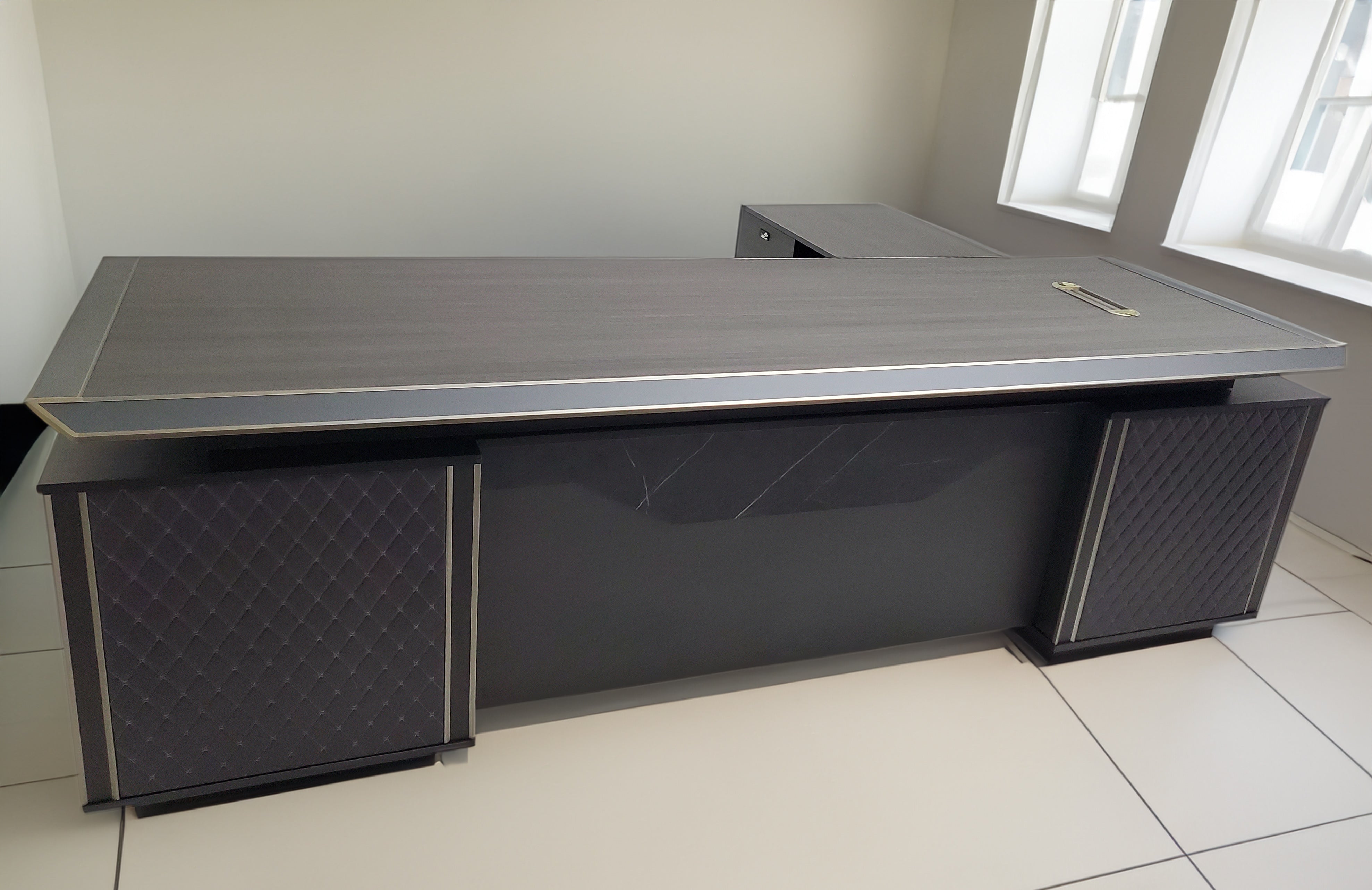 Specialising In Large Modern Executive Office Desk with Bevelled Design - Corner Design with Additional Cupboard - 2400mm - TUT-01D UK