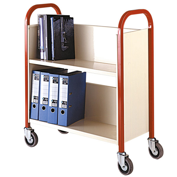2 Tier Single Sided Book Trolley - Red