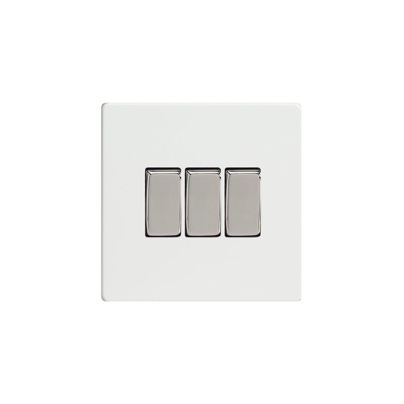 Varilight Screw Less Flat Plate Switch 3G Premium White