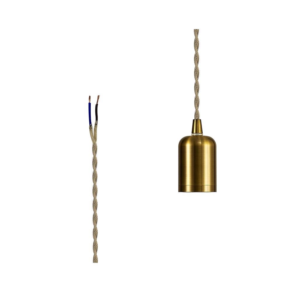 Luxuria Glorelle 4.7cm E27 Lampholder Gilt Bronze With 3m Pale Gold Braided Twisted Cable & Deeper Shade Ring