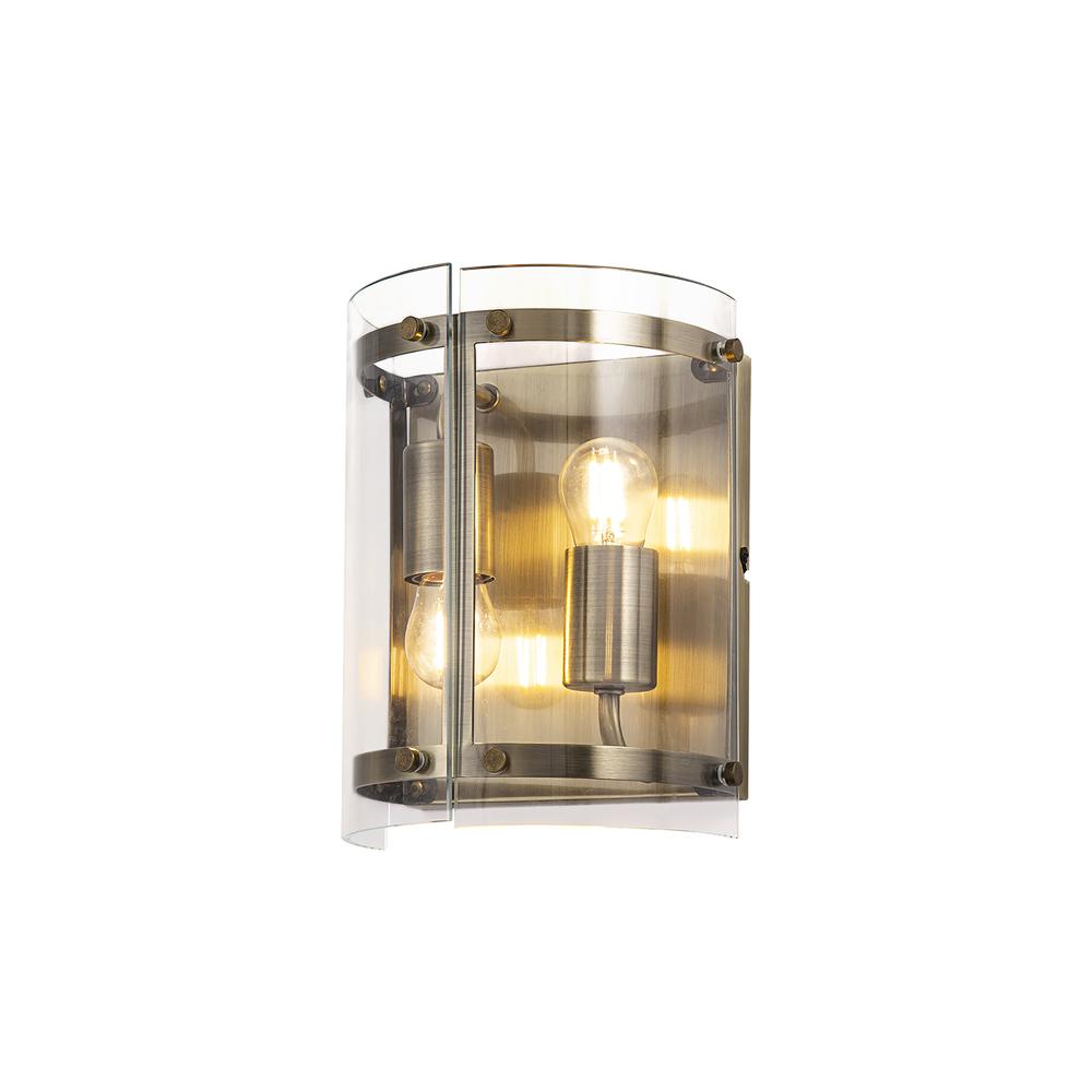 Luxuria Etoile Wall Light 2 Light E27 Antique Brass / Plain Clear (A) Glass