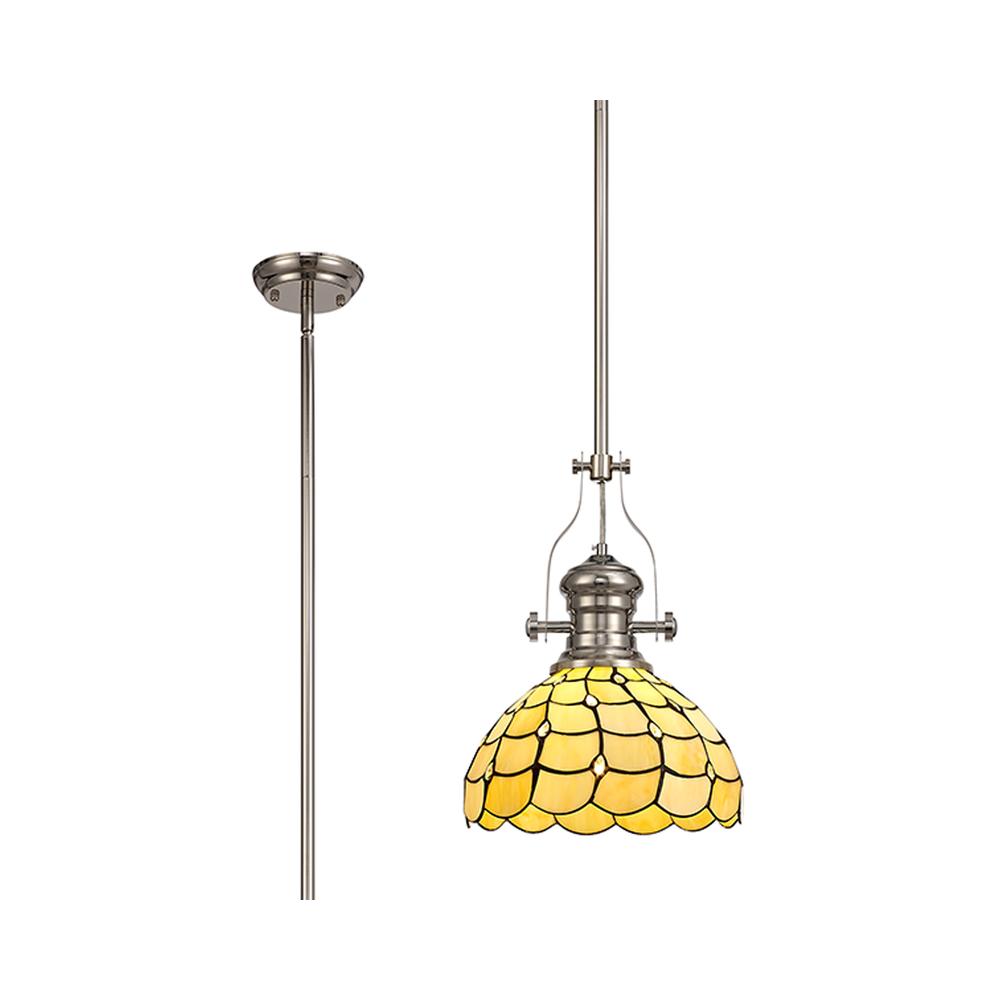 Luxuria Luna Pendant Light E27 With 30cm Tiffany Shade Polished Nickel/Beige/Clear Crystal