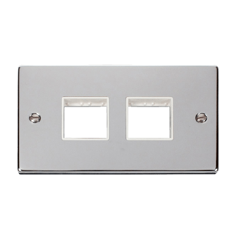 Click Deco 2 Gang Plate 2 x 2 Aperture Unfurnished Plate Polished Chrome White Inserts