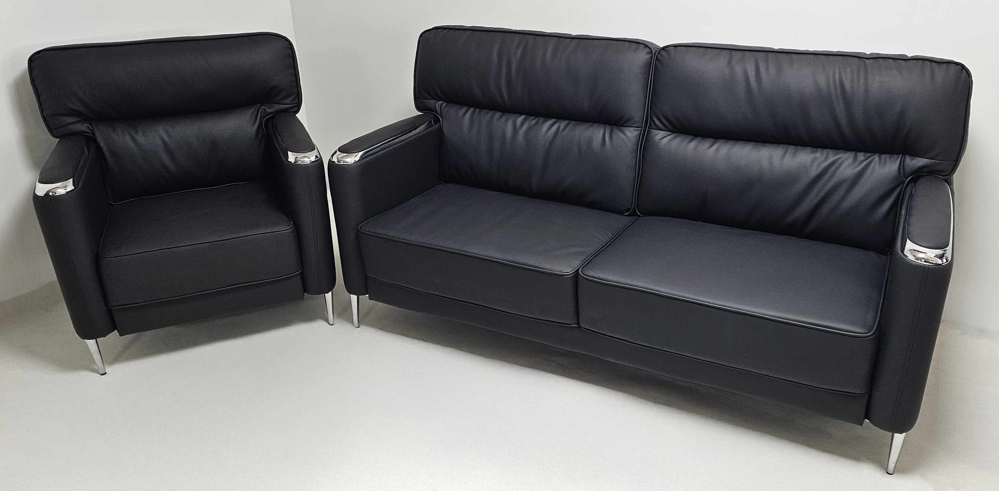Specialising In Modern Black Leather Executive Sofa Set - Single and Triple Seat Available - Black - F2401 UK