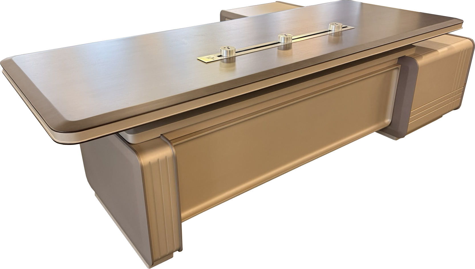 Specialising In Quality Real Wood Smoked Oak Veneer Executive Electric Corner Office Desk - 2700mm - SSP-02 North Yourkshire