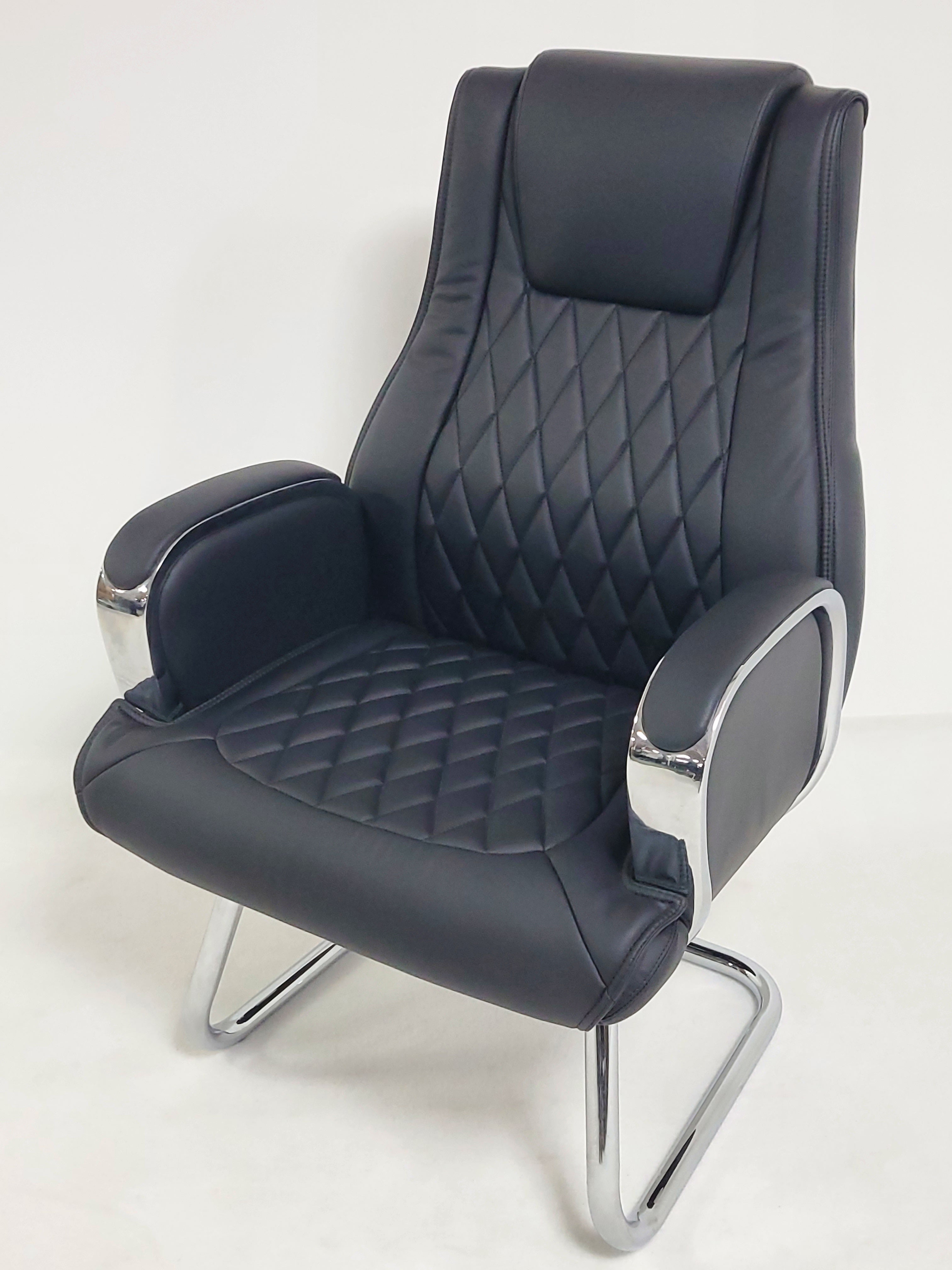 Heavy Duty Modern Black Leather Visitor Chair with Chrome Arms - CHA-1202C Huddersfield