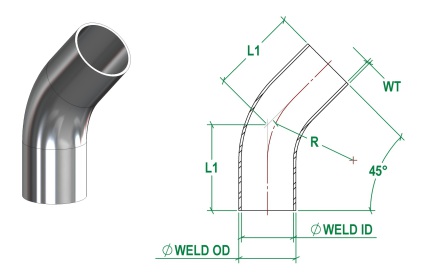 45 Deg Bends, Weld Ended