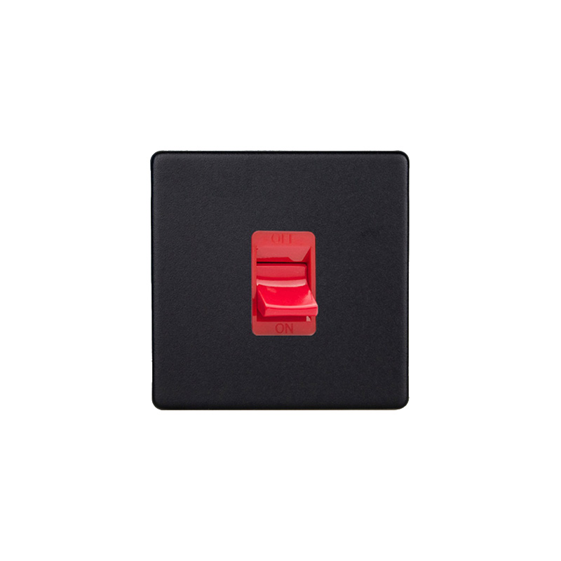 Varilight Urban 45A Single Plate Cooker Red Rocker Switch Matt Black Screw Less Plate