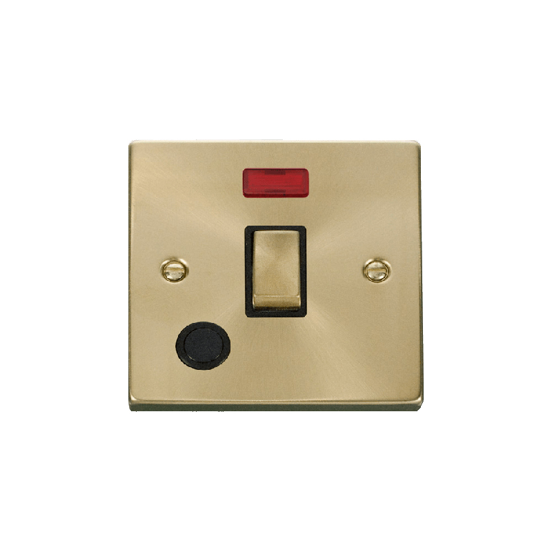 Click Deco 20A 1 Gang DP 'Ingot' Switch With Flex Outlet and Neon Satin Brass Insert Black