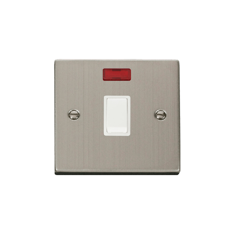 Click Deco 20A 1 Gang DP Switch with Neon Stainless Steel Insert White