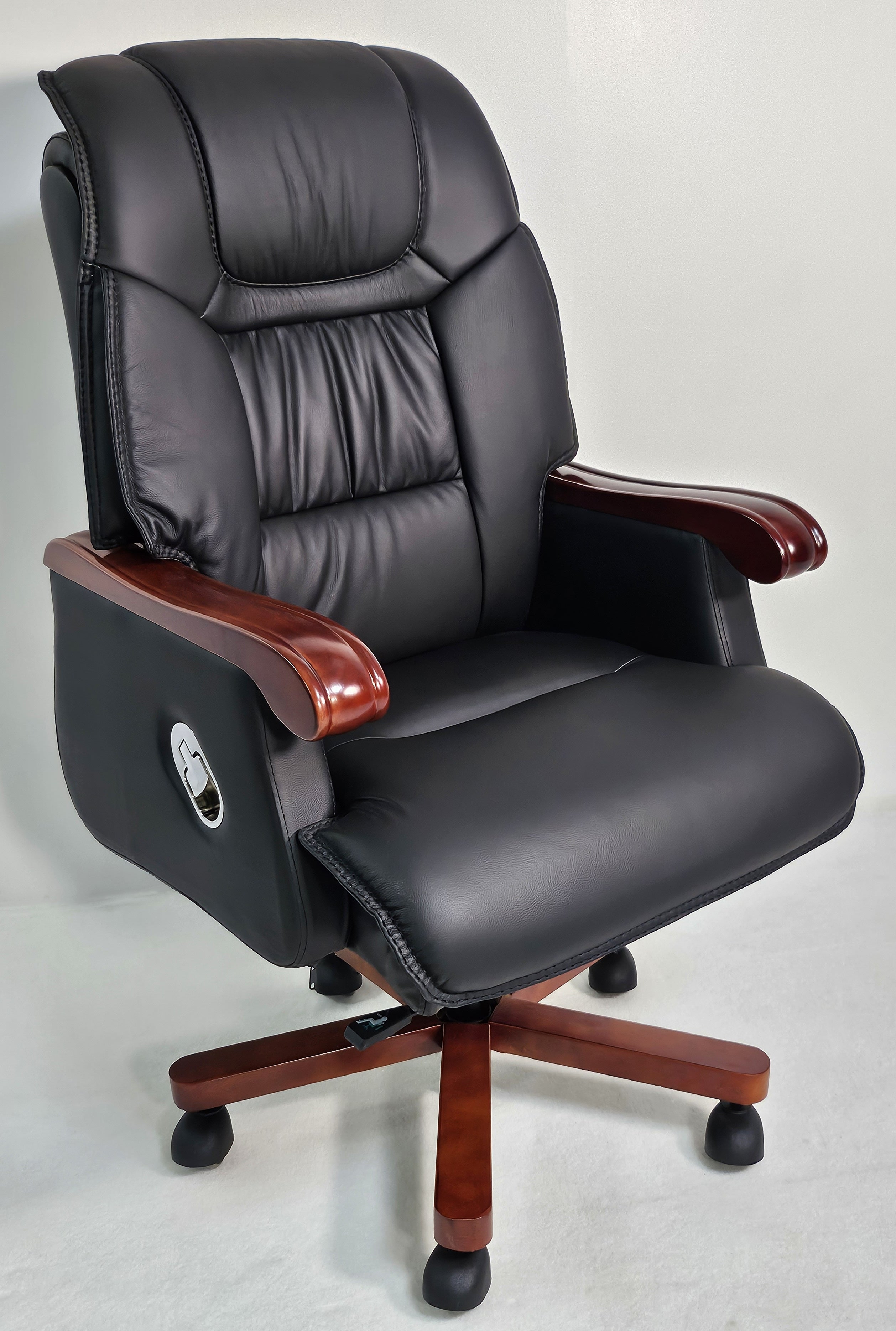 Suppliers Of Genuine Black Leather Executive Reclining Office Chair with Walnut Arms - 893 UK
