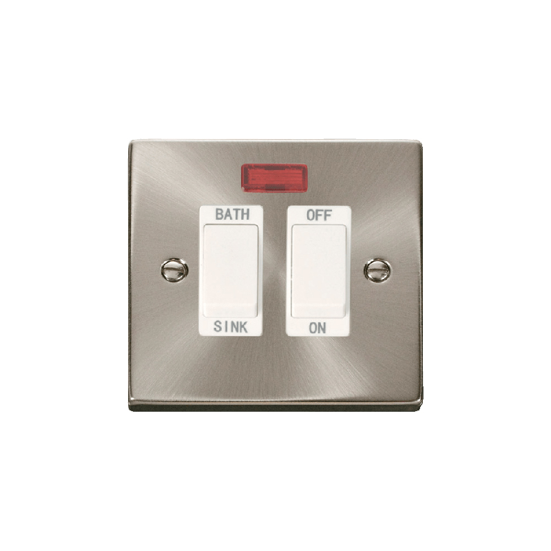 Click Deco 20A DP Sink/Bath Switch with Neon Satin Chrome Insert White