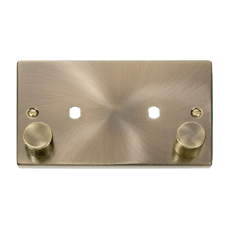 Click Deco 2 Gang Dimmer Mounting Unfurnished Plate and Knob (1630W Max) Antique Brass