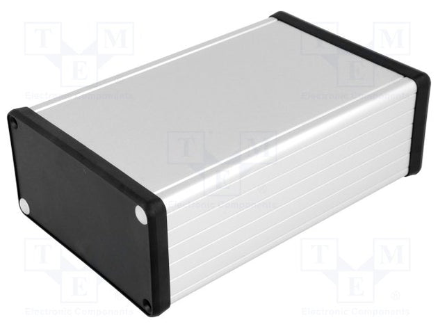 Suppliers Of 160 X 103 X 53mm Extruded Anodized Aluminium IP54 Enclosure With Plastic End Plate UK