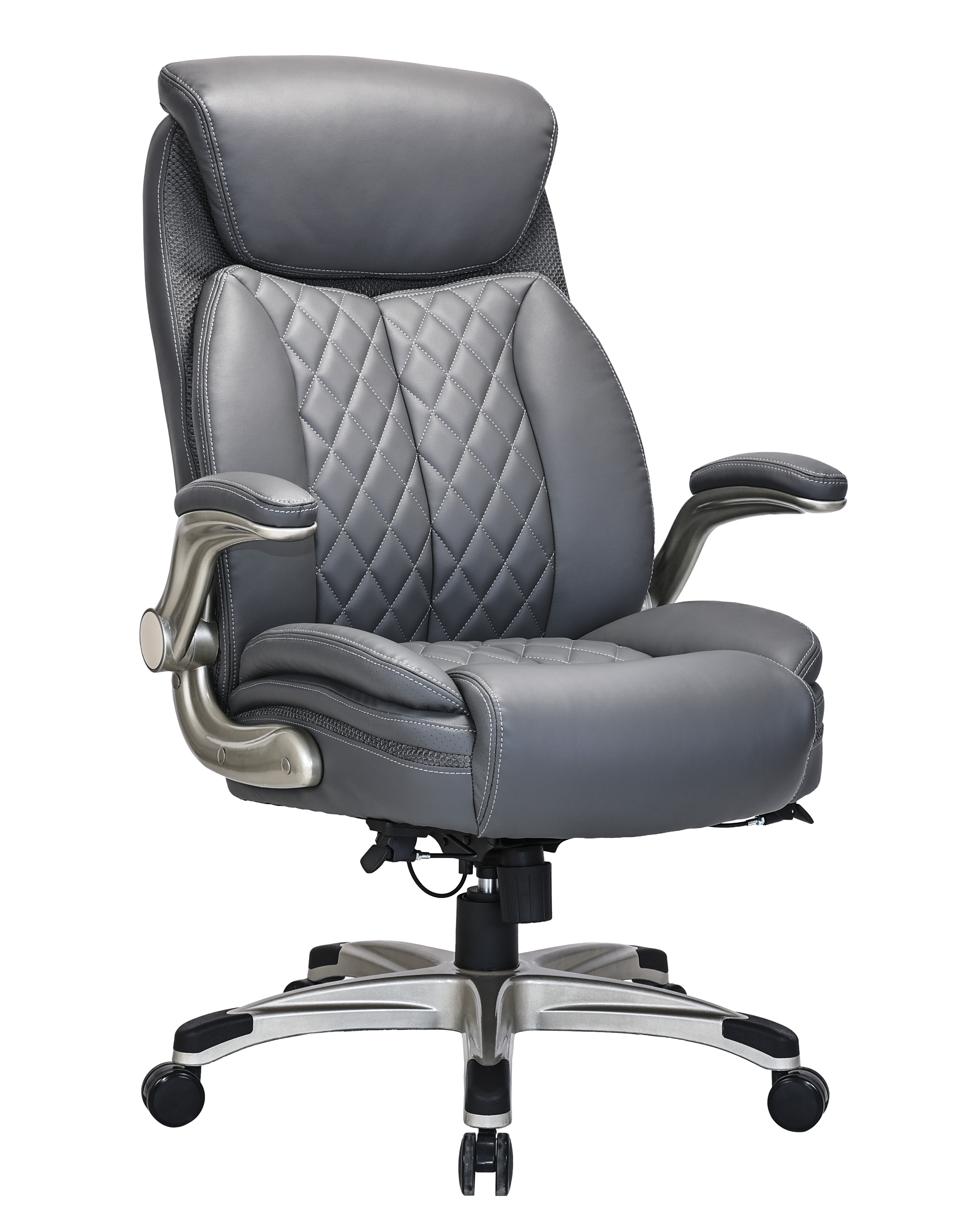 Specialising In Quality Diamond-Quilted Bonded Leather Executive Chair with Flip Arms – Grey - 2236E UK