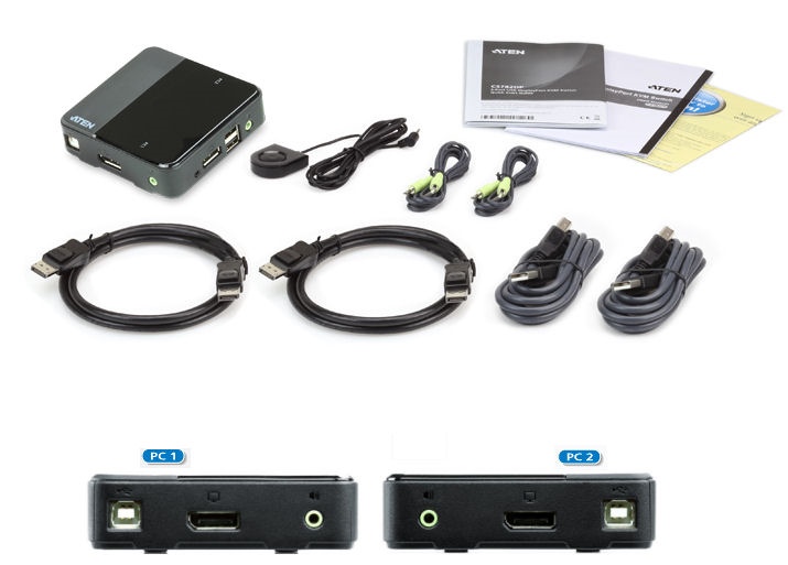 CS782DP Aten 2-Port USB DisplayPort Mini KVM Switch (4K Supported and Cables included) ( DisplayPort KVM )