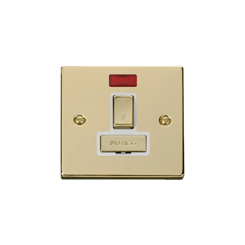 Click Deco 13A Fused 'Ingot' DP Switched Connection Unit With Neon Polished Brass Insert White