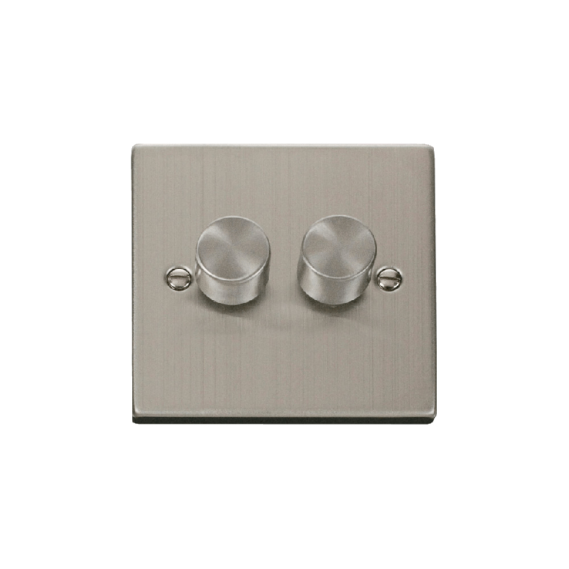 Click Deco 2 Gang 2 Way 400Va Leading Edge Dimmer Switch Stainless Steel