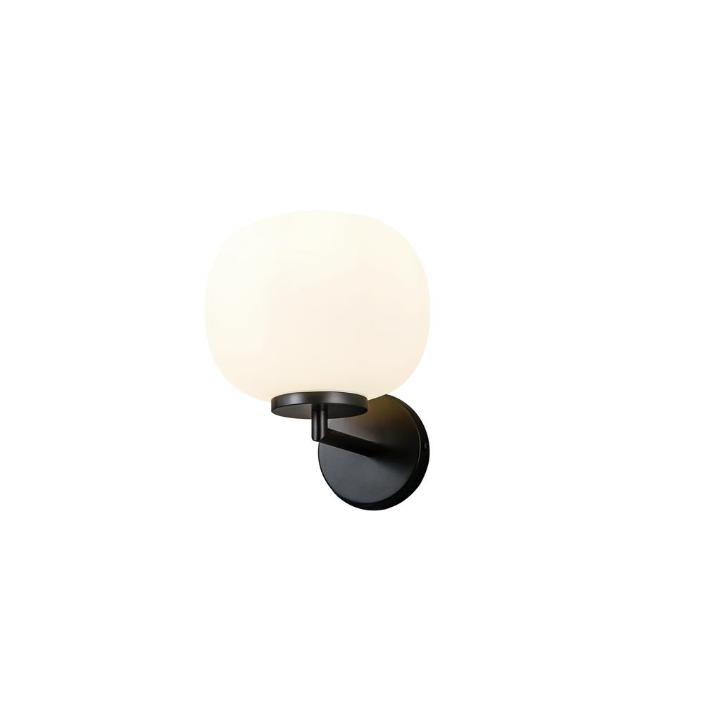 Luxuria Lumina Small Oval Ball Wall Light E27 Matt Black Base With Frosted White Glass Globe