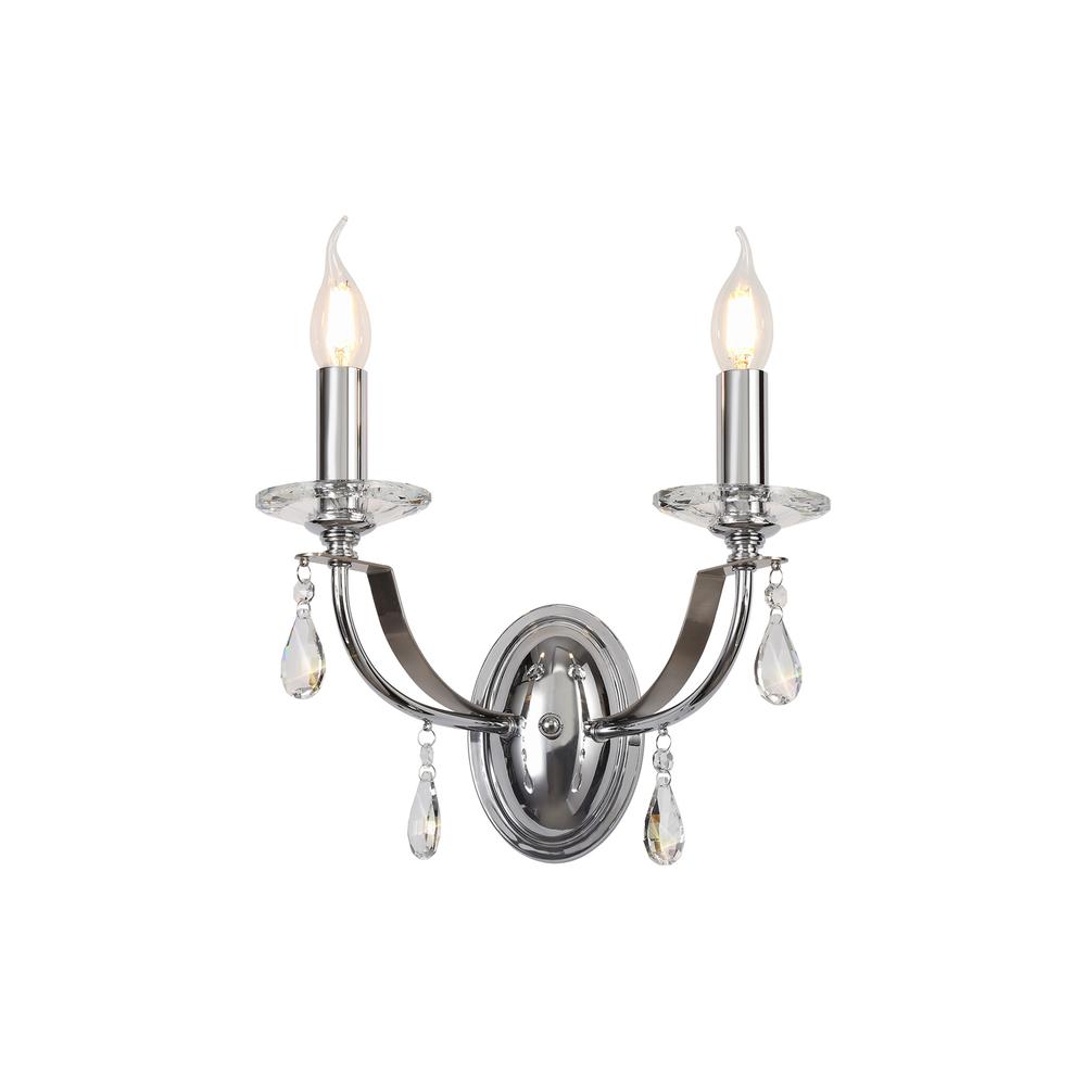 Luxuria Quincey Wall Light 2 Light E14 Polished Chrome/Satin Nickel/Clear Crystal