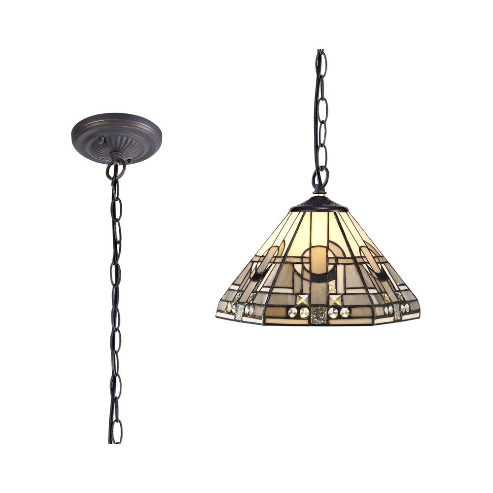 Luxuria Equinox 1 Light Downlighter Pendant E27 With 30cm Tiffany Shade White/Grey/Black/Clear Crystal/Aged Antique Brass