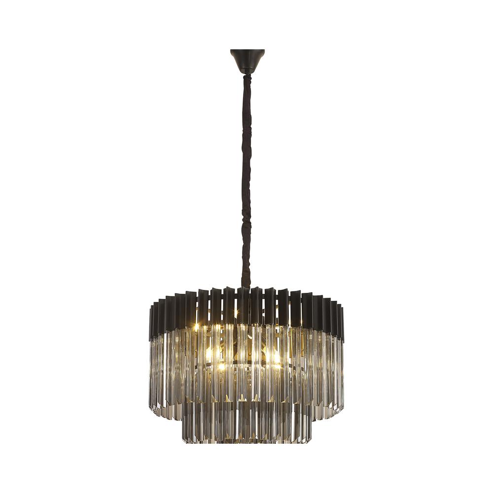 Luxuria Osiris 60cm Pendant Round 8 Light E14 Matt Black / Smoke Sculpted Glass