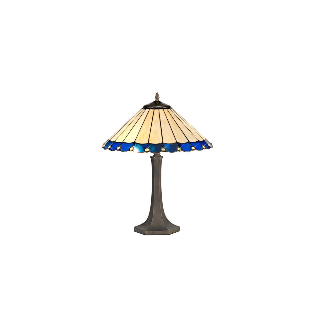 Luxuria Sleek 2 Light Octagonal Table Lamp E27 With 40cm Tiffany Shade Blue/Cream/Crystal/Aged Antique Brass