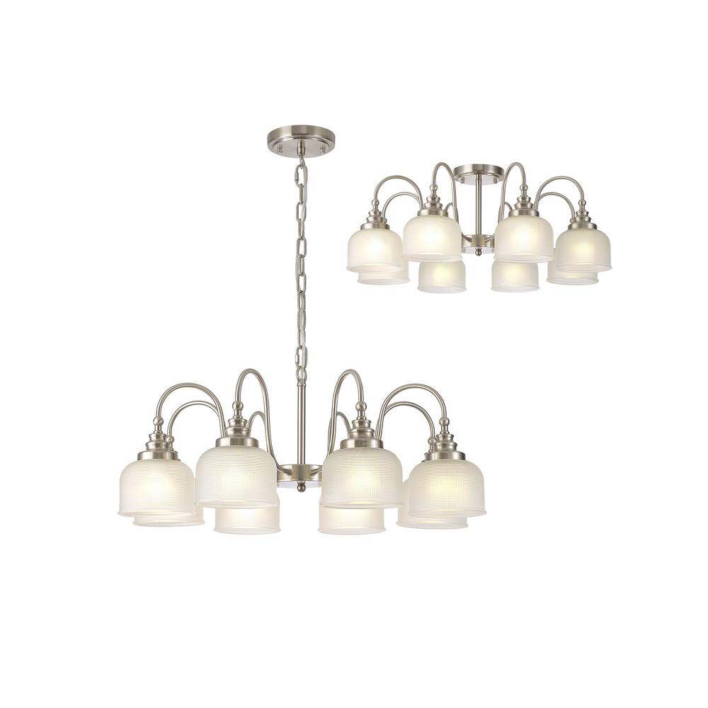 Luxuria Toussenel 73cm Semi Flush/Pendant 8 Light E27 Satin Nickel/Frosted Glass